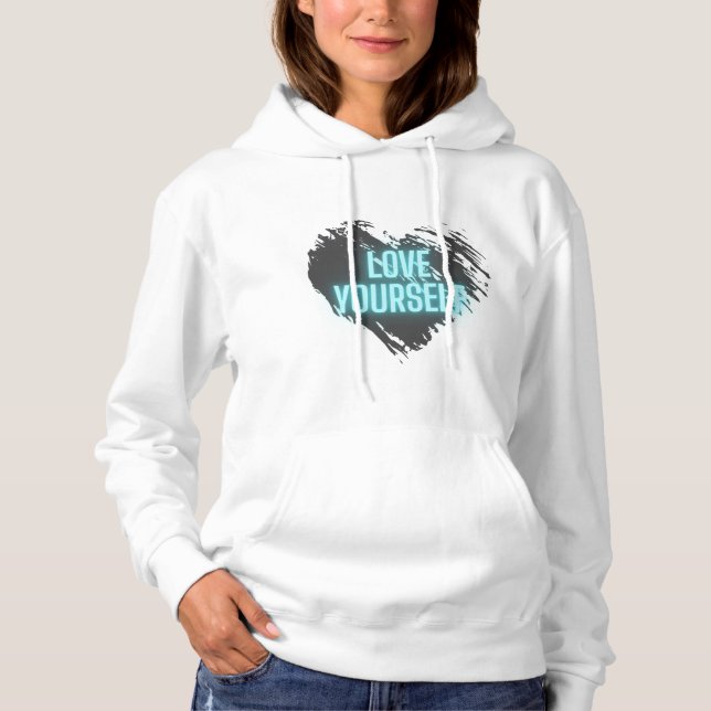 "Self Love Hoodie – White with Black Heart & Neon  (Front)
