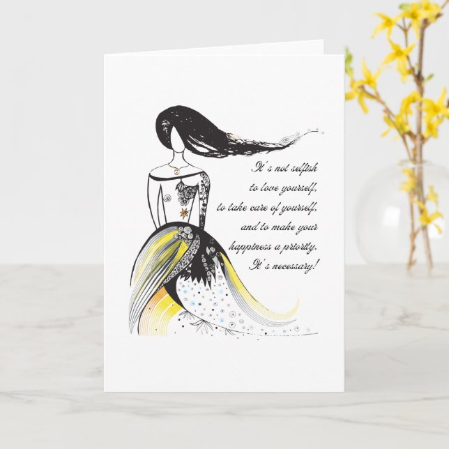 Self LOVE inspirational illustrated lady quote Card (Yellow Flower)