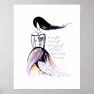 Self LOVE inspirational illustrated lady quote Poster