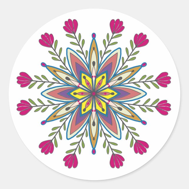 Self-love mandala flowers classic round sticker (Front)