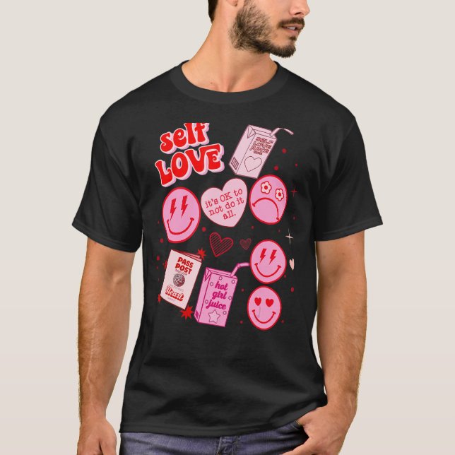 Self Love Retro Valentine's Day Happy Face Boho He T-Shirt (Front)