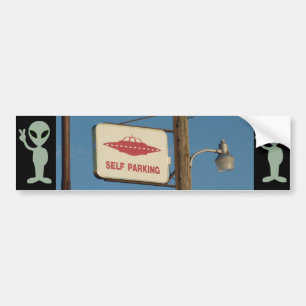"Self Parking" UFO Alien Sign Bumper Sticker
