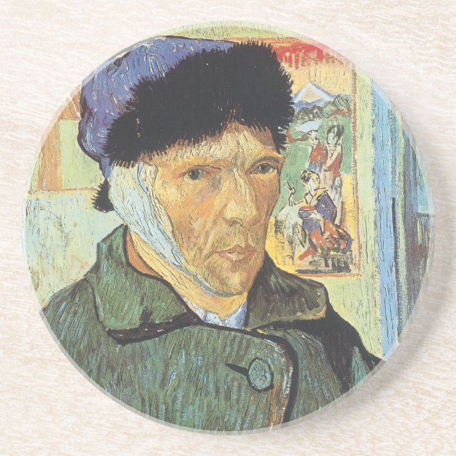 Self Portrait, Bandaged Ear by Vincent van Gogh Coaster (Front)