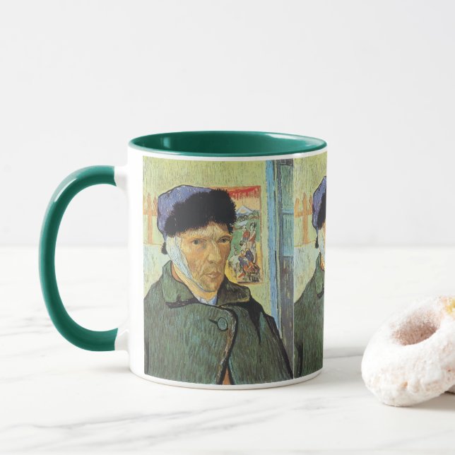 Self Portrait, Bandaged Ear by Vincent van Gogh Mug (With Donut)
