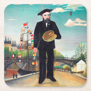 Self Portrait, Landscape, Rousseau Square Paper Coaster