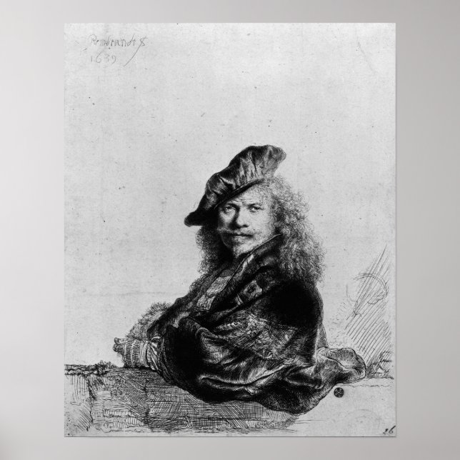 Self portrait leaning on a stone sill, 1639 poster (Front)