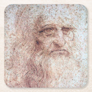Self Portrait, Leonardo da Vinci Square Paper Coaster