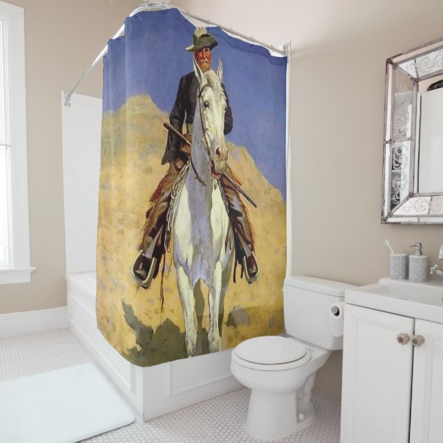 “Self Portrait on a Horse” by Frederic Remington Shower Curtain (In Situ)
