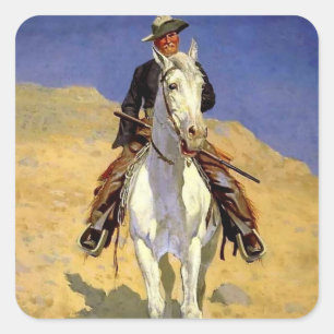 “Self Portrait on a Horse” by Frederic Remington Square Sticker