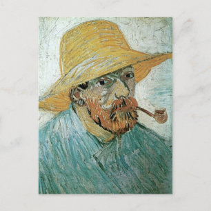 Self-Portrait, Pipe, Straw Hat, Van Gogh Fine Art Postcard