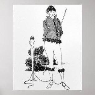 Self Portrait Tied to a Herm (engraving) (b&w phot Poster