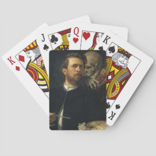 Self-Portrait With Death as a Fiddler (by Böcklin) Playing Cards