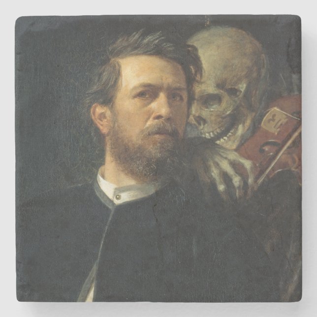 Self-Portrait With Death as a Fiddler (by Böcklin) Stone Coaster (Front)