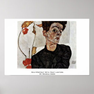 Self-Portrait With Fruit Lantern By Schiele Egon Poster
