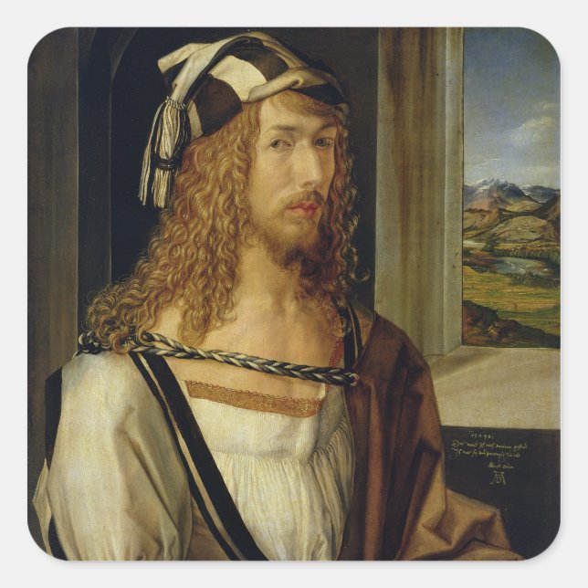 Self Portrait with Gloves, 1498 Square Sticker (Front)