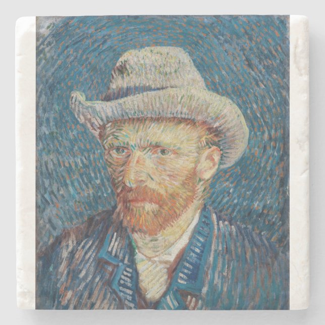 Self Portrait with Grey Felt Hat by Vincent van Go Stone Coaster (Front)