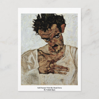 Self-Portrait With His Head Down By Schiele Egon Postcard