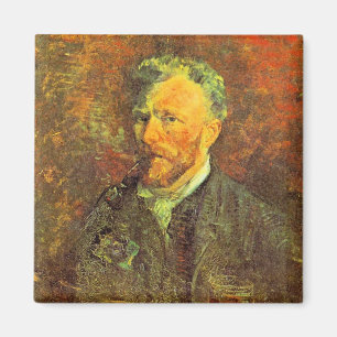 Self-portrait, with pipe, at a table by van Gogh Magnet