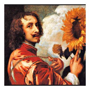 Self-Portrait with Sunflower, famous artwork Photo Print