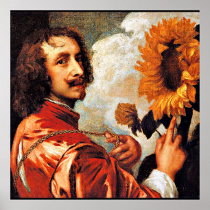 Self-Portrait with Sunflower, famous artwork Poster