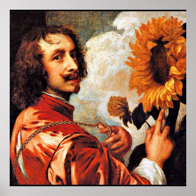 Self-Portrait with Sunflower, famous artwork Poster (Front)