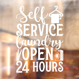Self Service Laundry Open 24 Hours Window Cling
