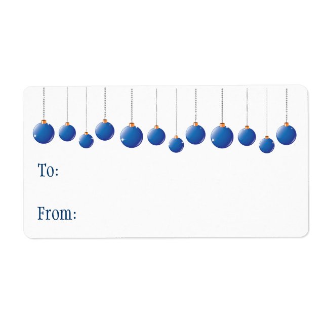 Self-Stick Gift Tag: Blue Christmas Balls (Front)