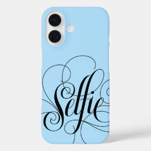 SELFIE Calligraphy Lettering Ice Blue Fashion iPhone 16 Case