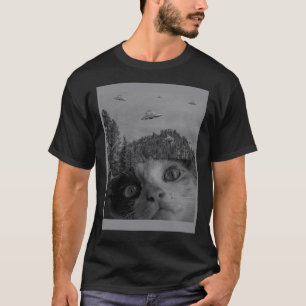 Selfie Cat Meme UFO Sighting Alien Conspiracy Sci  T-Shirt