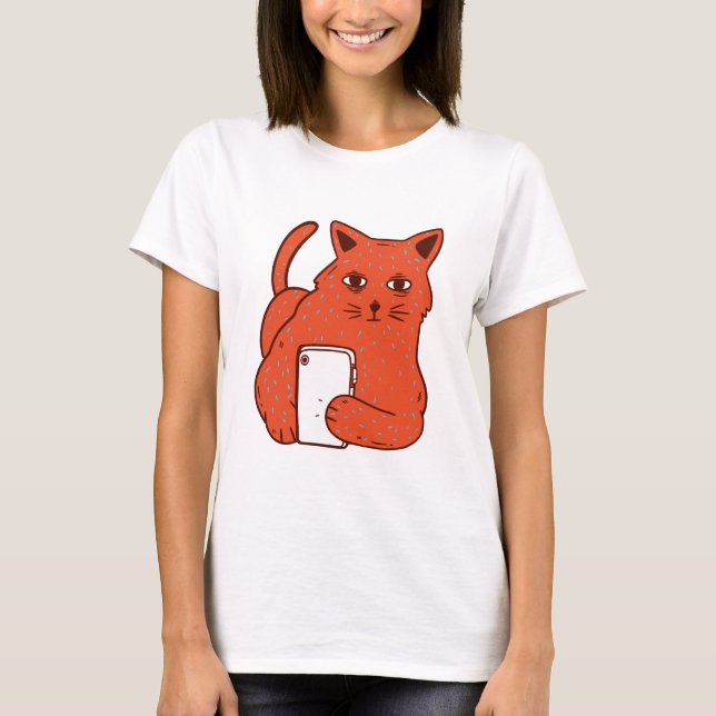 Selfie Cat on Phone T-Shirt (Front)