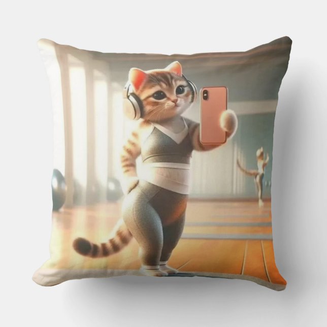  Selfie Cat Steals the Spotlight Throw Pillow (Front)