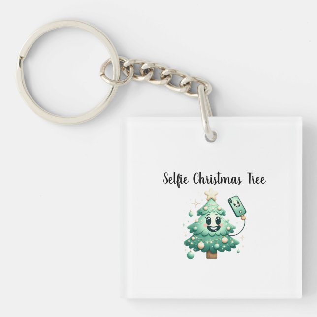 Selfie Christmas Tree – Funny Holiday Cartoon Desi Key Ring (Front)