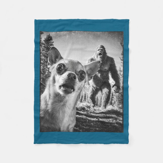 Selfie Cryptid Chihuahua Humor Sasquatch Bigfoot Fleece Blanket (Front)