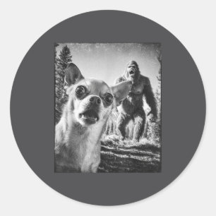 Selfie Cryptid Chihuahua Humor Sasquatch Bigfoot H Classic Round Sticker