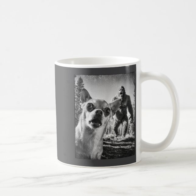 Selfie Cryptid Chihuahua Humor Sasquatch Bigfoot J Coffee Mug (Right)