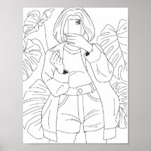 Selfie Girl Colouring Page