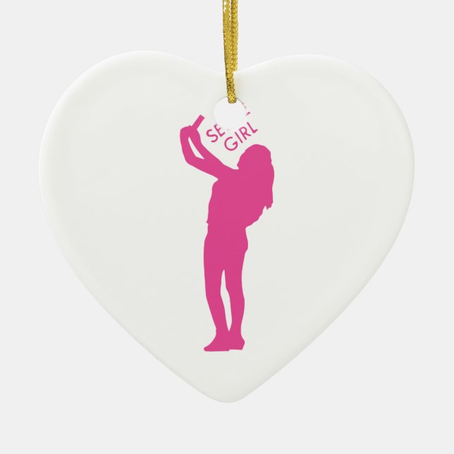 Selfie Girl Graphic Ceramic Tree Decoration (Front)