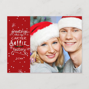 sELFie Greetings, Changeable Red Background Holiday Postcard