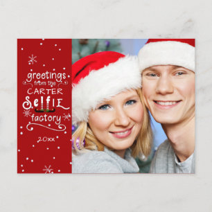 sELFie Greetings, Changeable Red Background Holiday Postcard