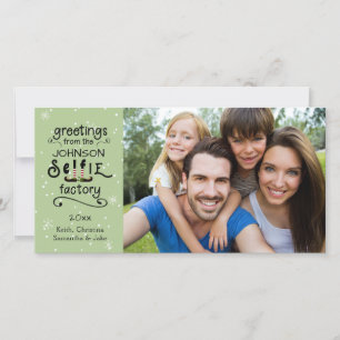 sELFie Greetings, Snow on Green Holiday Card