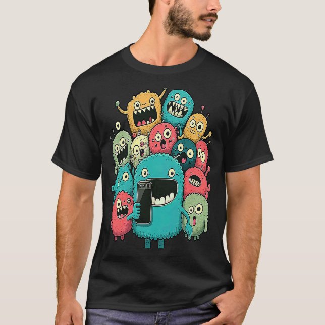 Selfie Group of Monsters Silly Face Group Photo Cu T-Shirt (Front)