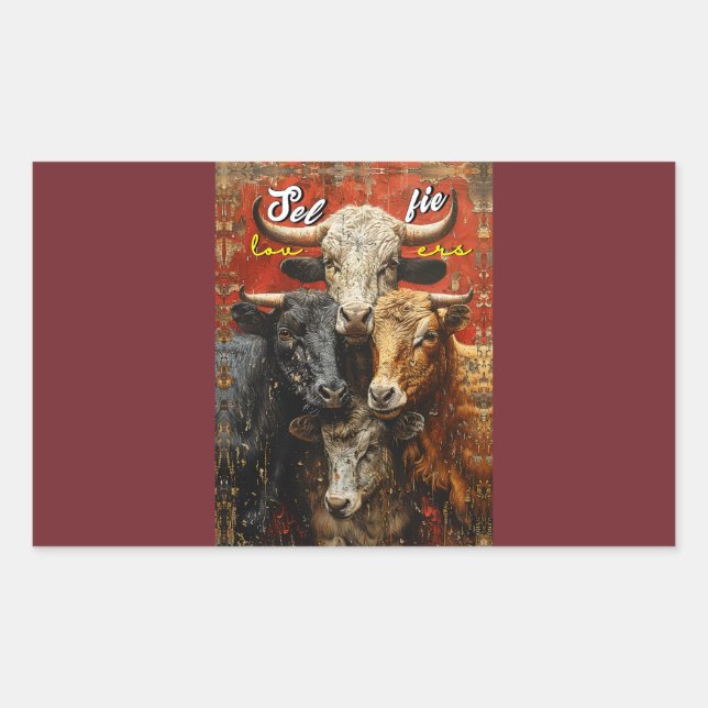 Selfie Lovers Cows Rectangular Sticker (Front)