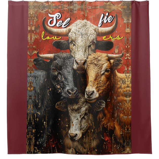 Selfie Lovers Cows Shower Curtain (Front)