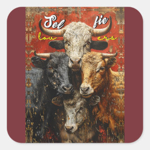 Selfie Lovers Cows Square Sticker