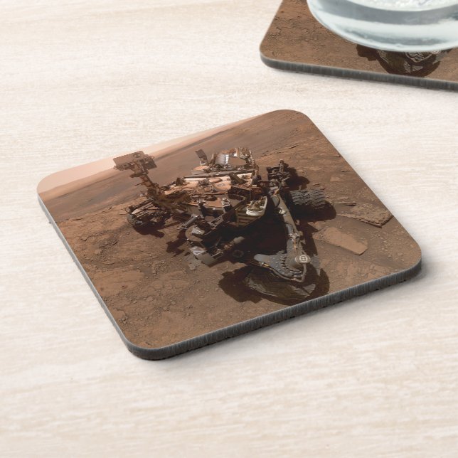 Selfie of Mars Curiosity Red Martian Landscape Coaster (Left Side)
