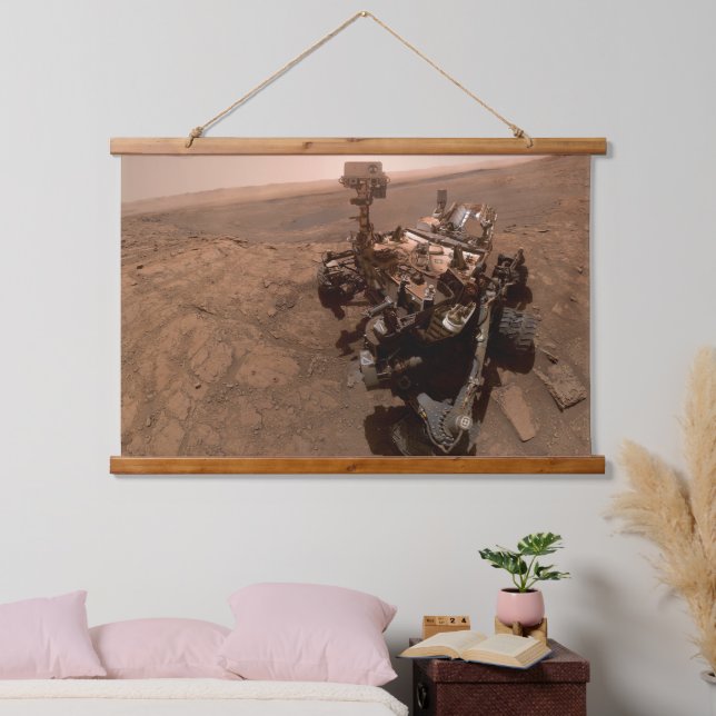 Selfie of Mars Curiosity Red Martian Landscape Hanging Tapestry (Bedroom)