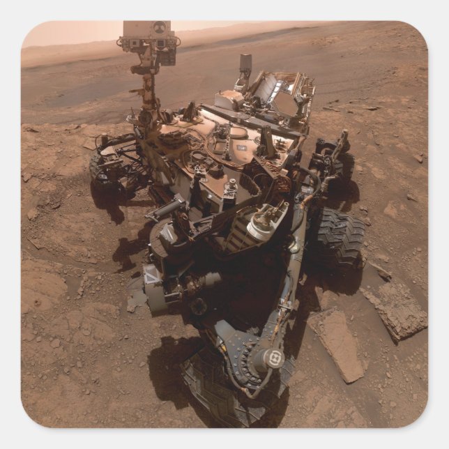 Selfie of Mars Curiosity Red Martian Landscape Square Sticker (Front)