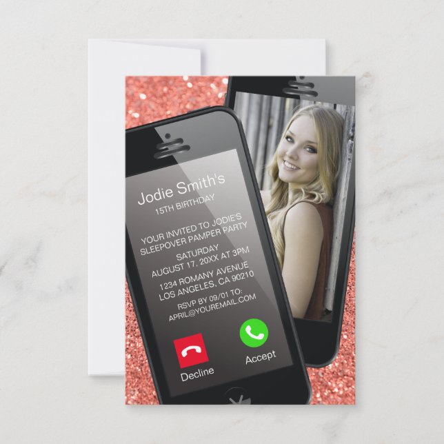 Selfie Phone Photo Teenager Pink Girl Birthday Invitation (Front)