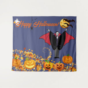 Selfie Photo Halloween Party Vampire Pumpkins Tapestry