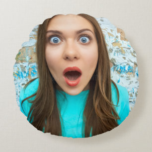 Selfie Photo Upload Your Face Fun Party Design Round Cushion